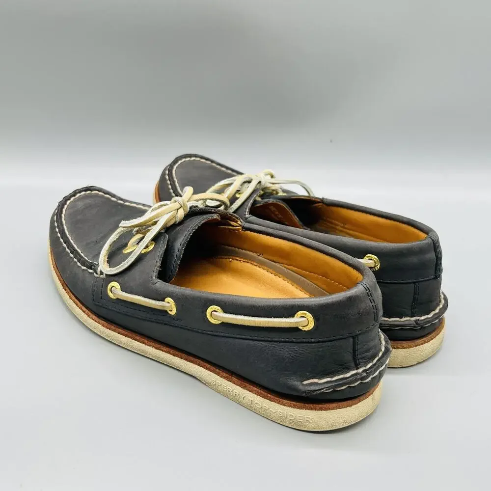 Sperry Shoes Men 7 Blue Leather Top Sider Gold Cup 2 Eye Boat Deck Flats Slip On